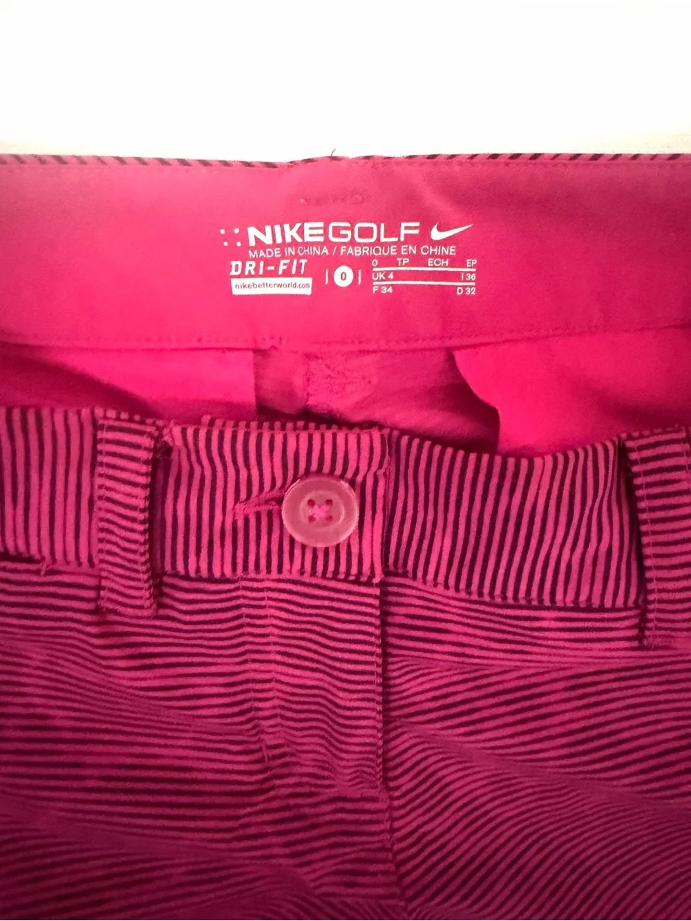 Nike Golf Dri-FIT Magenta Micro-Stripe Performance Shorts - Size 0 / XS